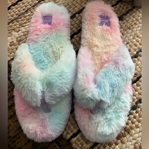 Muk Luks Pastel Multicolor Fuzzy Slide Slippers